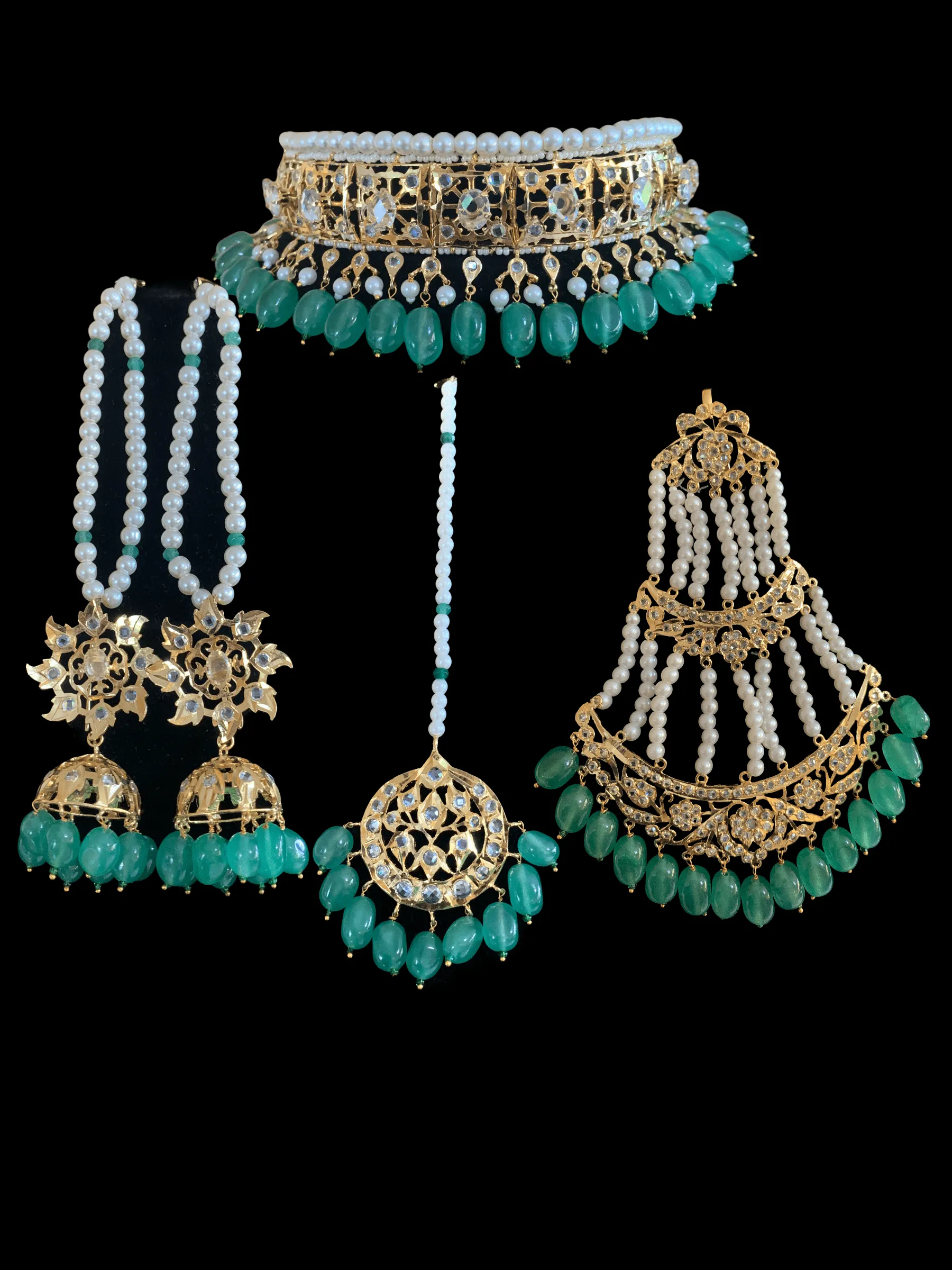 BR60 Insia Jadavi lacha bridal-set in light green beads  ( READY TO SHIP)