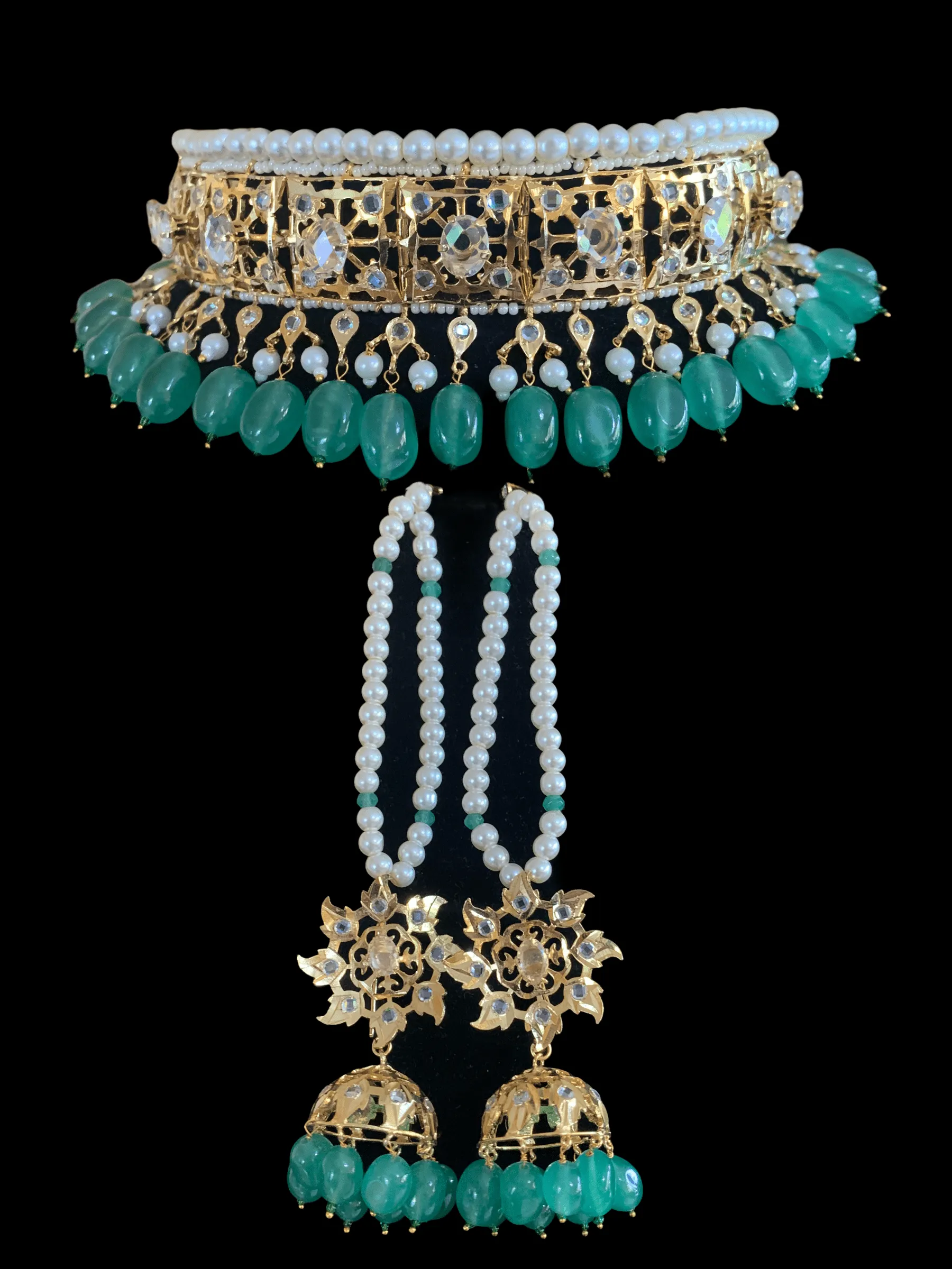 BR60 Insia Jadavi lacha bridal-set in light green beads  ( READY TO SHIP)