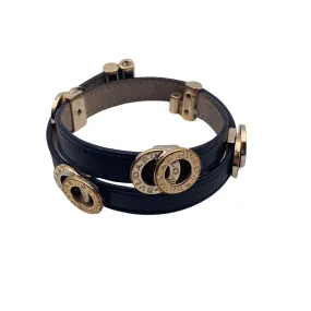 Bulgari Bvlgari Black Leather Double Coiled Wrap Bracelet