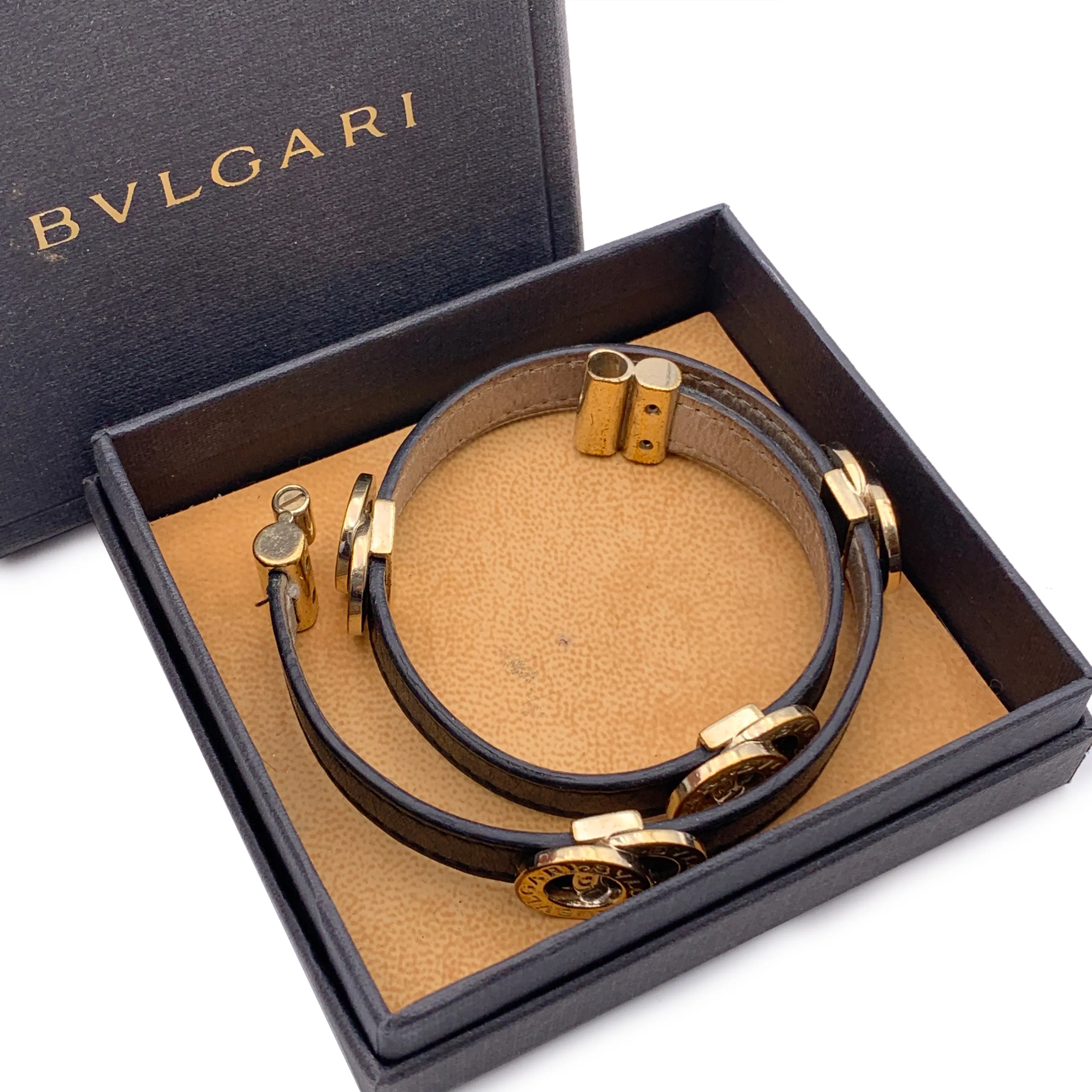 Bulgari Bvlgari Black Leather Double Coiled Wrap Bracelet