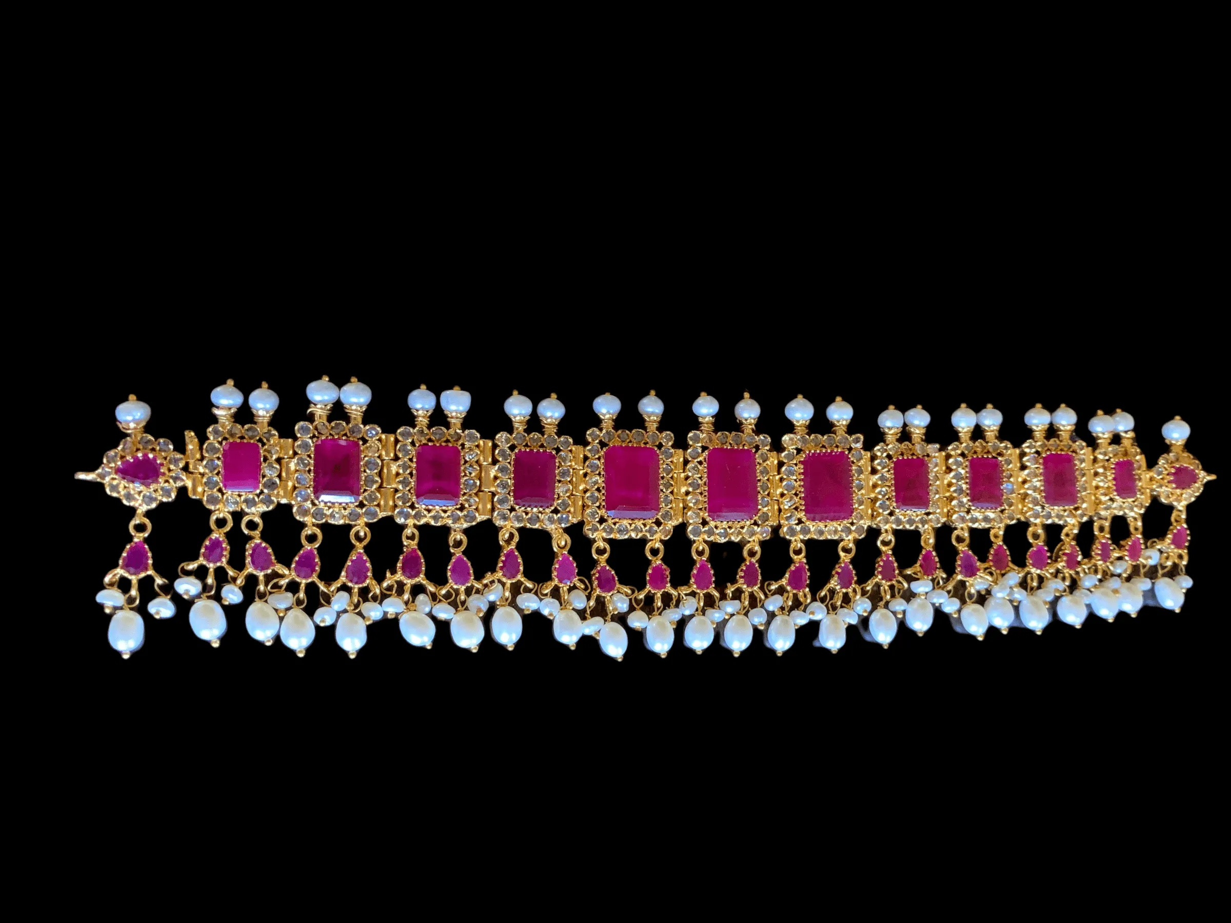 C151 Lamisha Hyderabadi choker in rubies  ( READY TO SHIP)