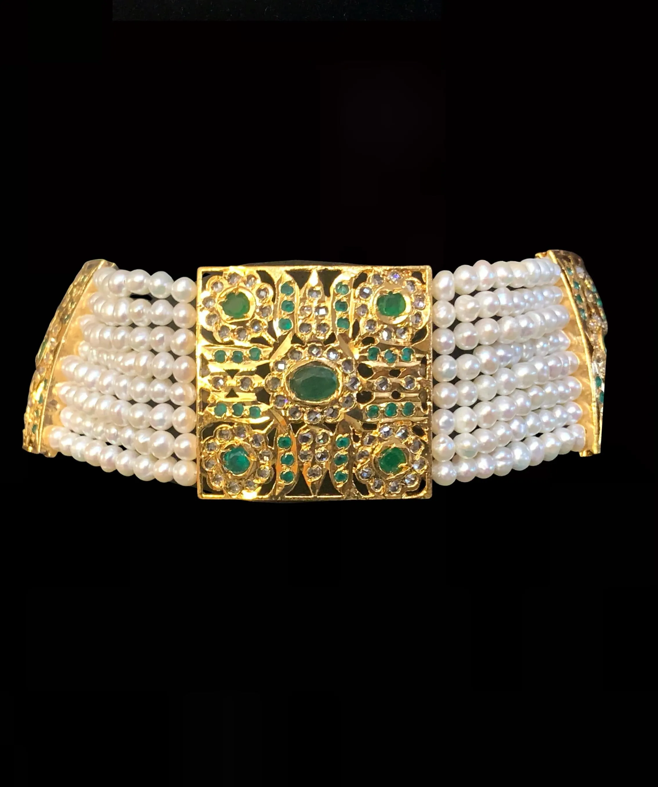 C18 Adeeva fresh water pearl choker in emeralds  ( READY TO SHIP )