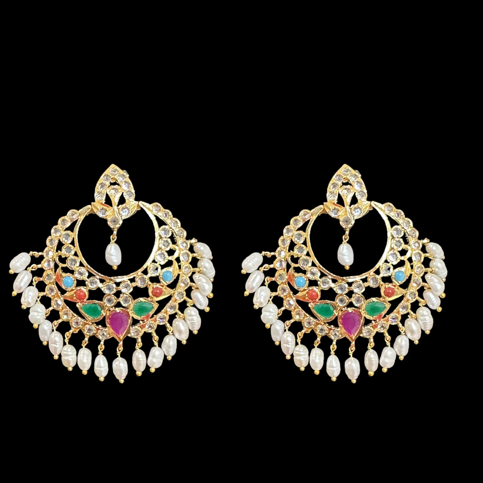 C295 MAHIRA v set in fresh water pearls- Navratan  (SHIPS IN 1 WEEK )