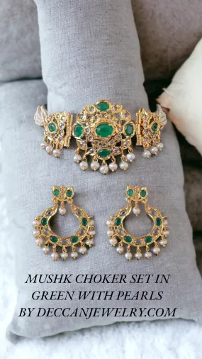 C303 MUSHK hyderabadi choker with earrings -GREEN (SHIPS IN 4 WEEKS)