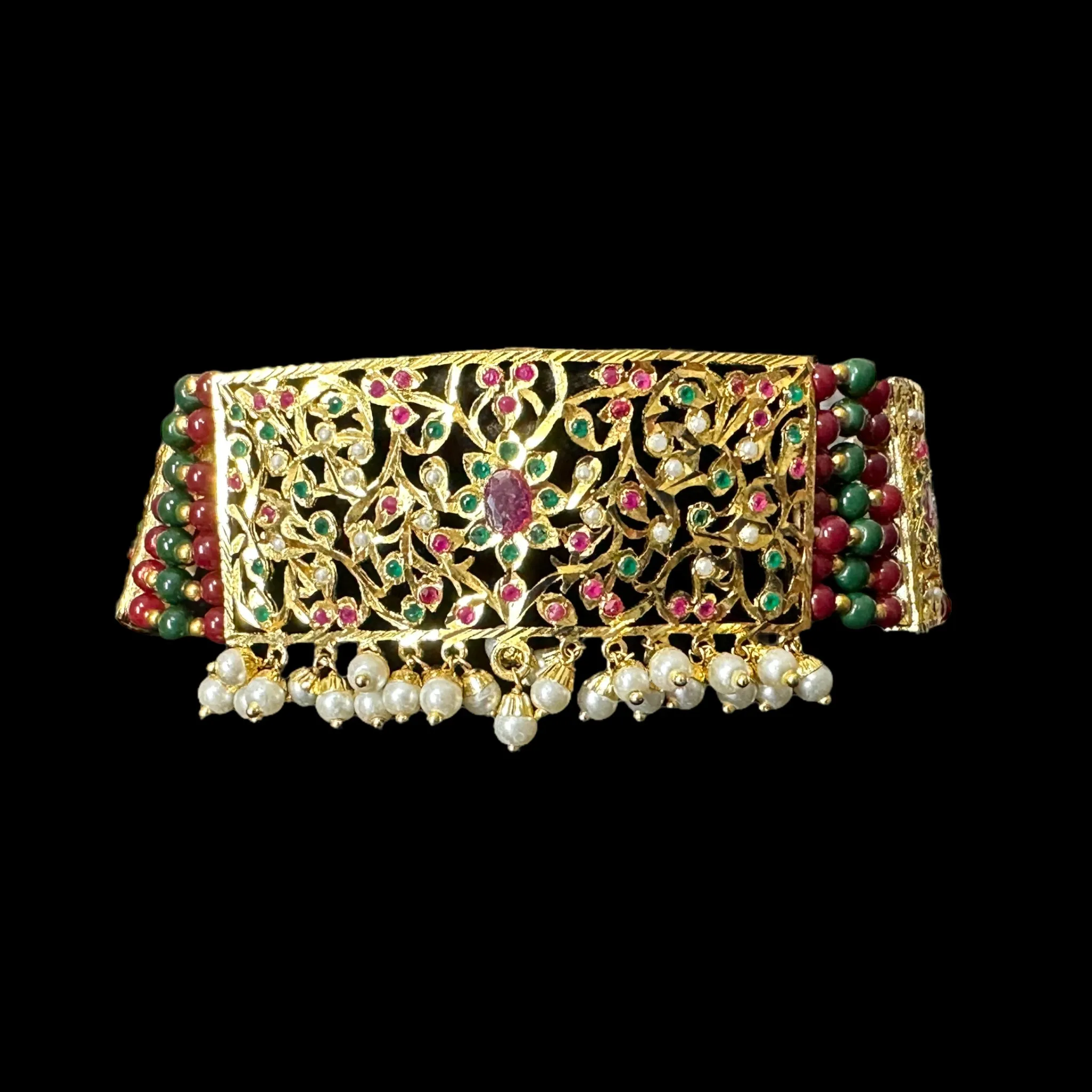 C315 Gold plated jadau choker in red green  ( READY TO SHIP  )