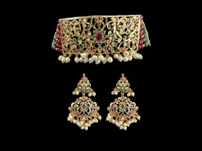 C319 Gold plated jadau choker in navratan  ( READY TO SHIP  )