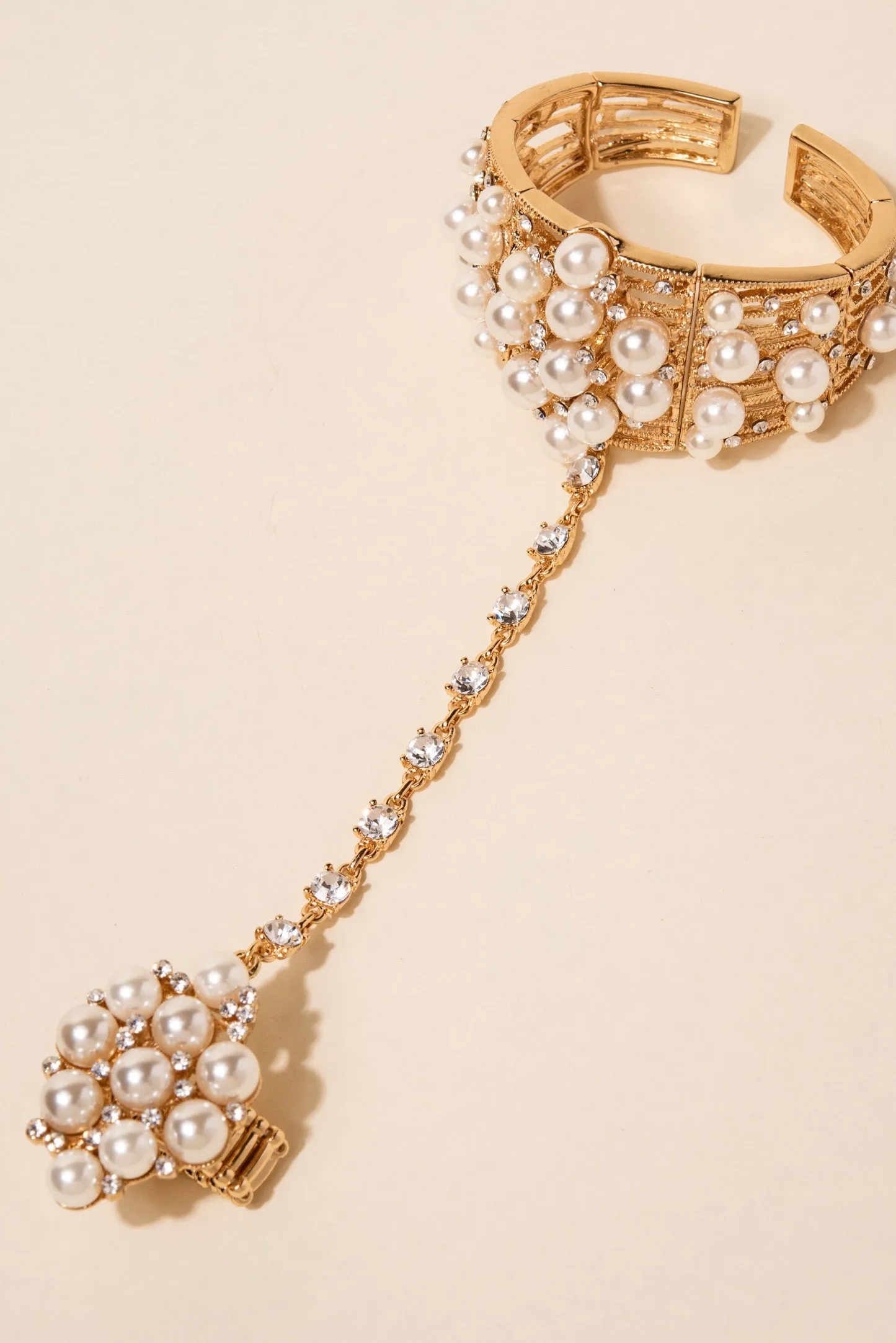 Cecilia Pearl Hand Chain Cuff & Ring