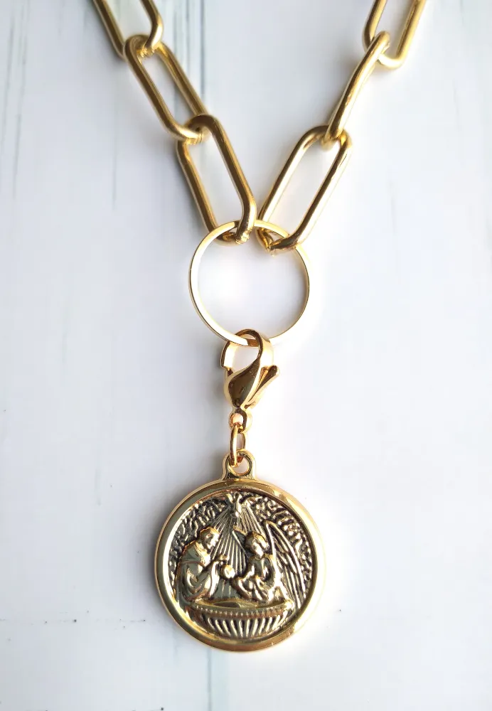 Christening Medal Paperclip Necklace