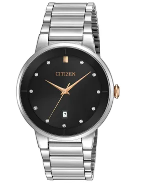 Citizen Quartz Mens Watch - Black Dial - Stainless Steel Case & Bracelet - Date