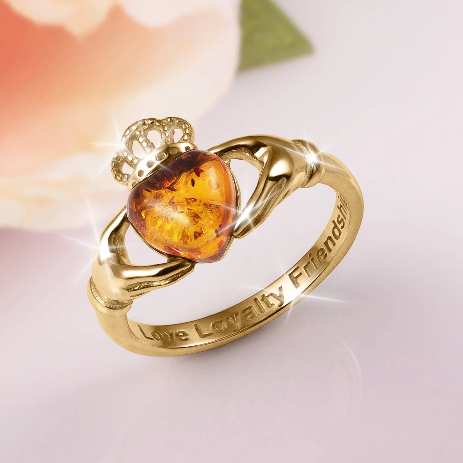 Claddagh Baltic Amber Ladies Ring