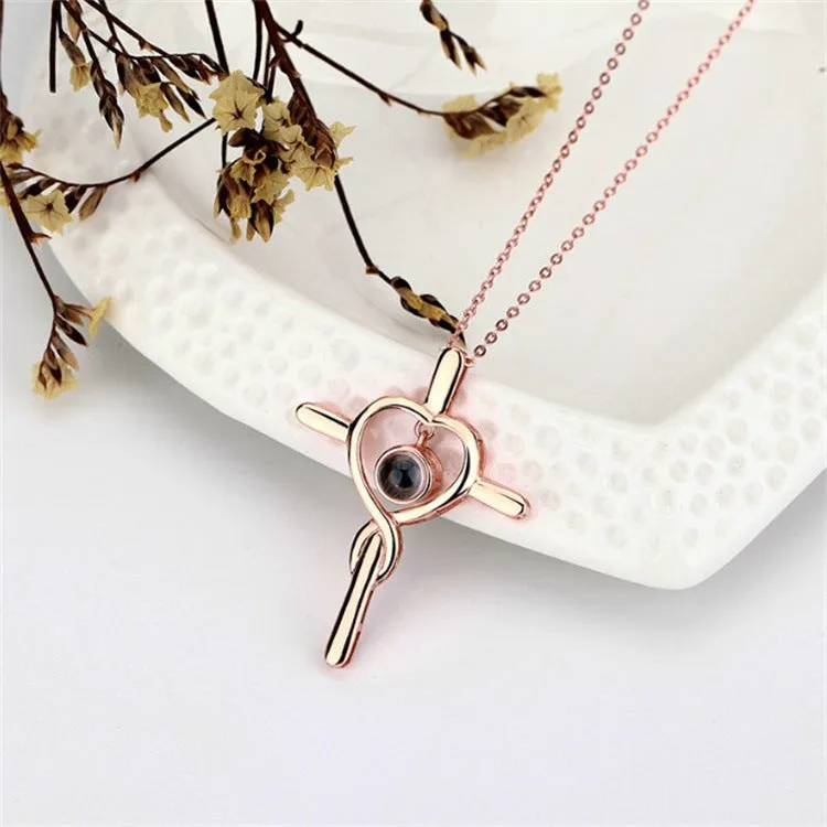 Cross Collarbone Necklace for Women with Picture Inside