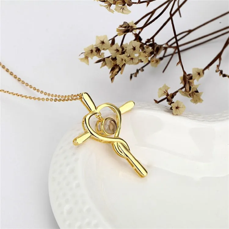 Cross Collarbone Necklace for Women with Picture Inside