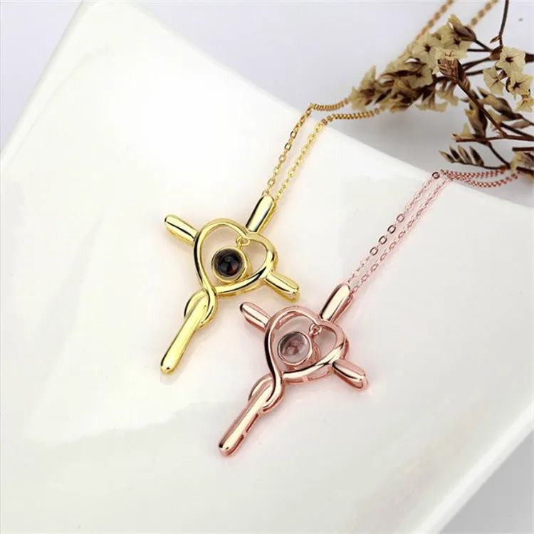 Cross Collarbone Necklace for Women with Picture Inside