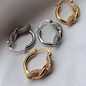 Cubic Zirconia Twisted Hoop Earrings