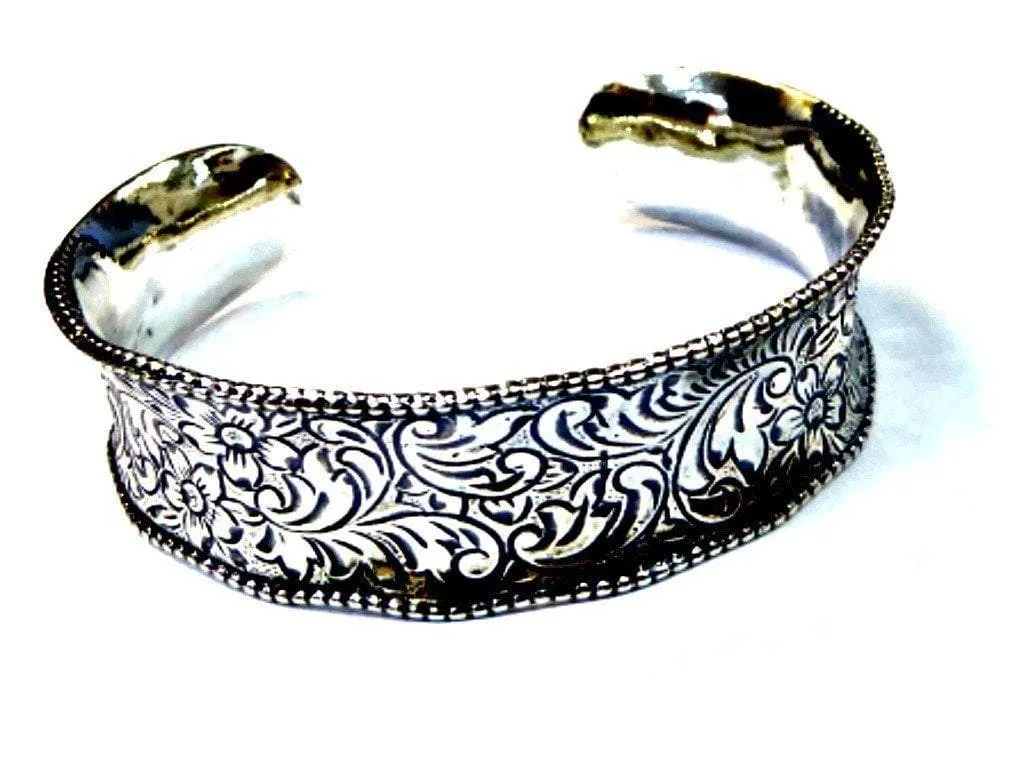 Cuff Bracelet Sterling Silver 925 Handcrafted Decorated Bluenoemi Jewelry