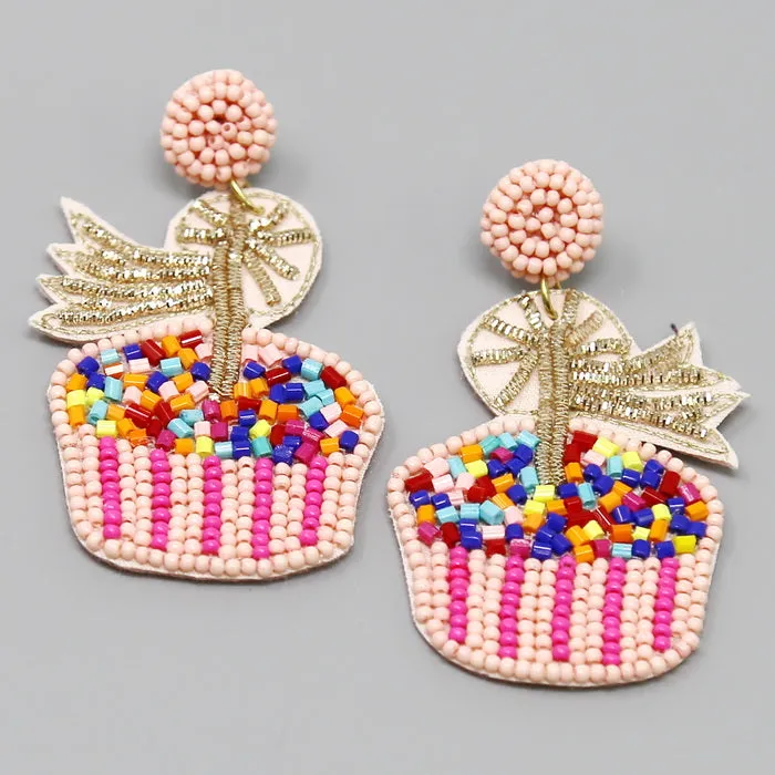 Cupcake Seed Beaded Drop Earrings