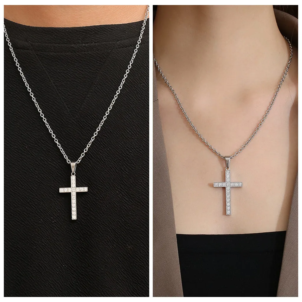 CZ Paved Cross Pendant - Silver