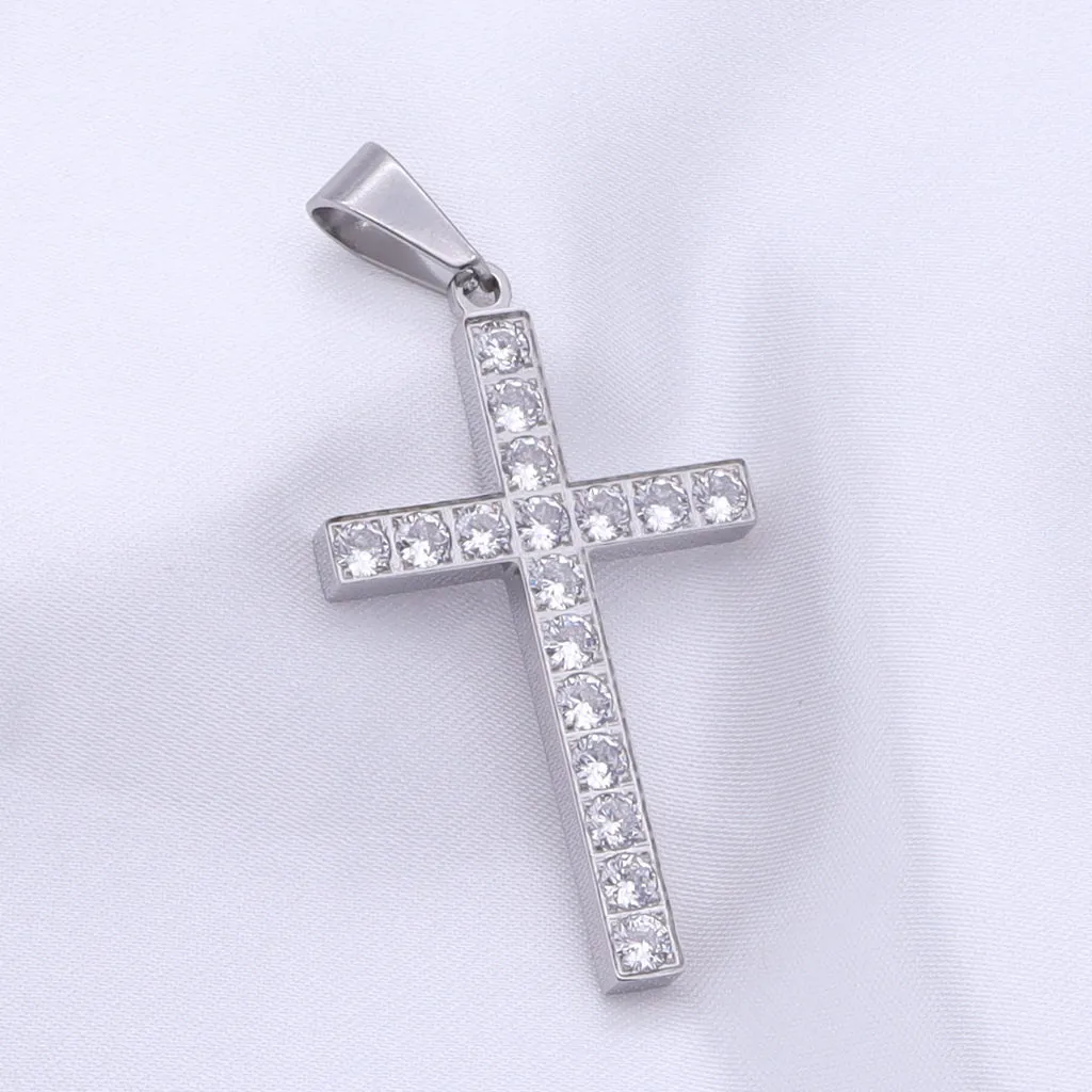 CZ Paved Cross Pendant - Silver