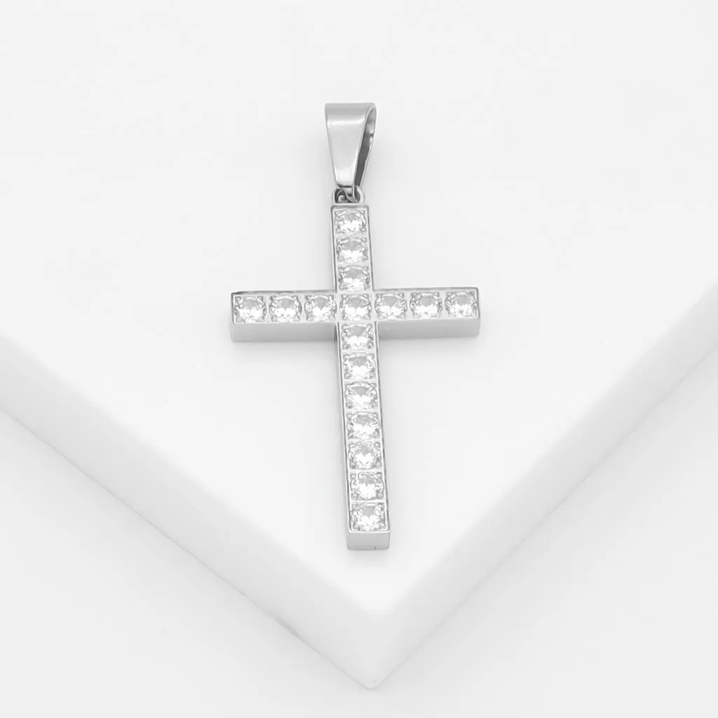 CZ Paved Cross Pendant - Silver