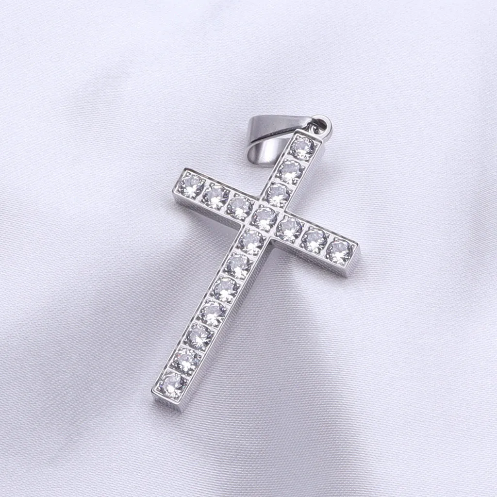 CZ Paved Cross Pendant - Silver