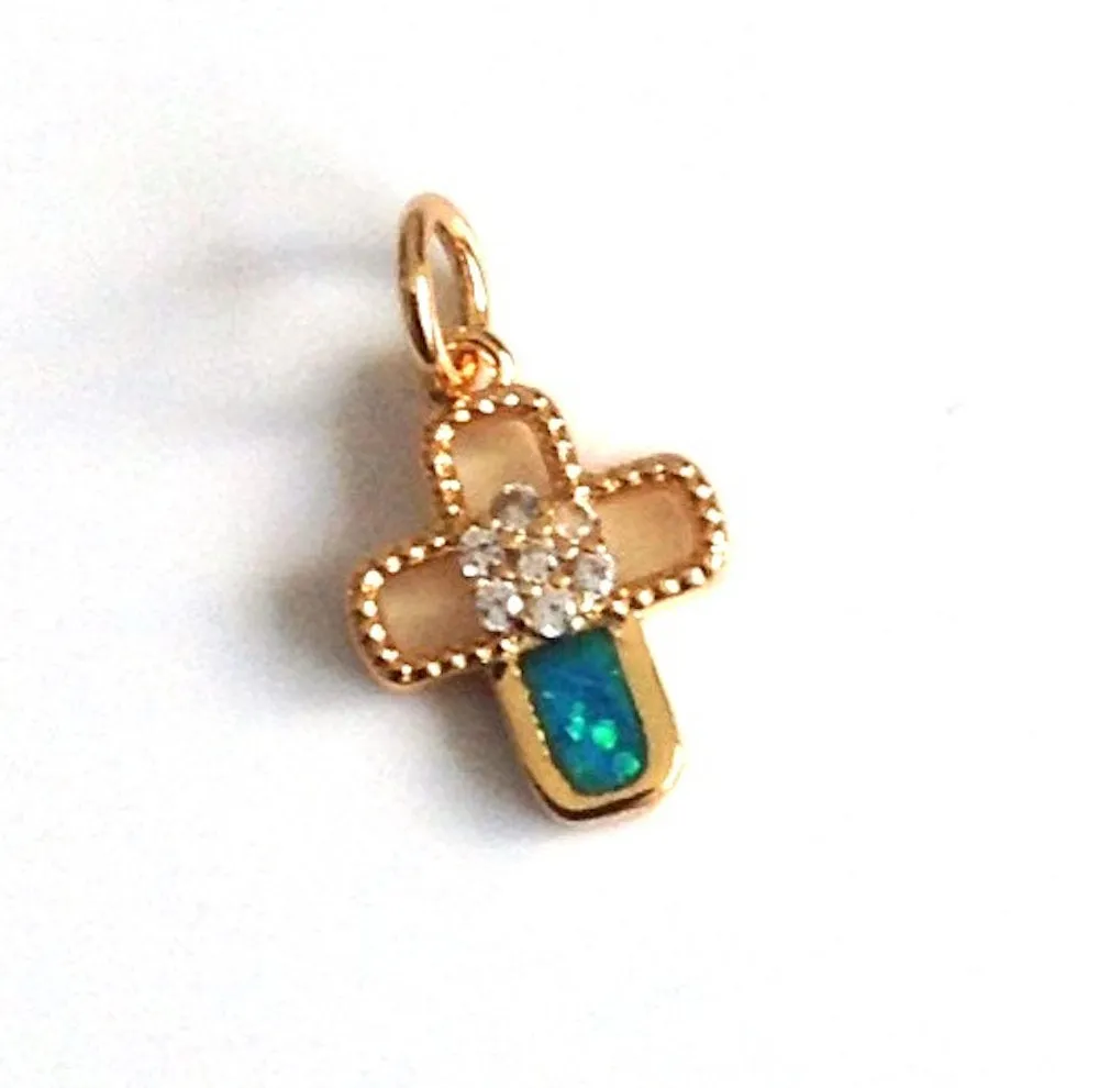 Dainty Cross Necklace Gold, Blue Opal Cross Pendant, Cross jewelry, Simple Catholic Gifts, Petite Charms, Opal Cross Necklace, Cross Charm