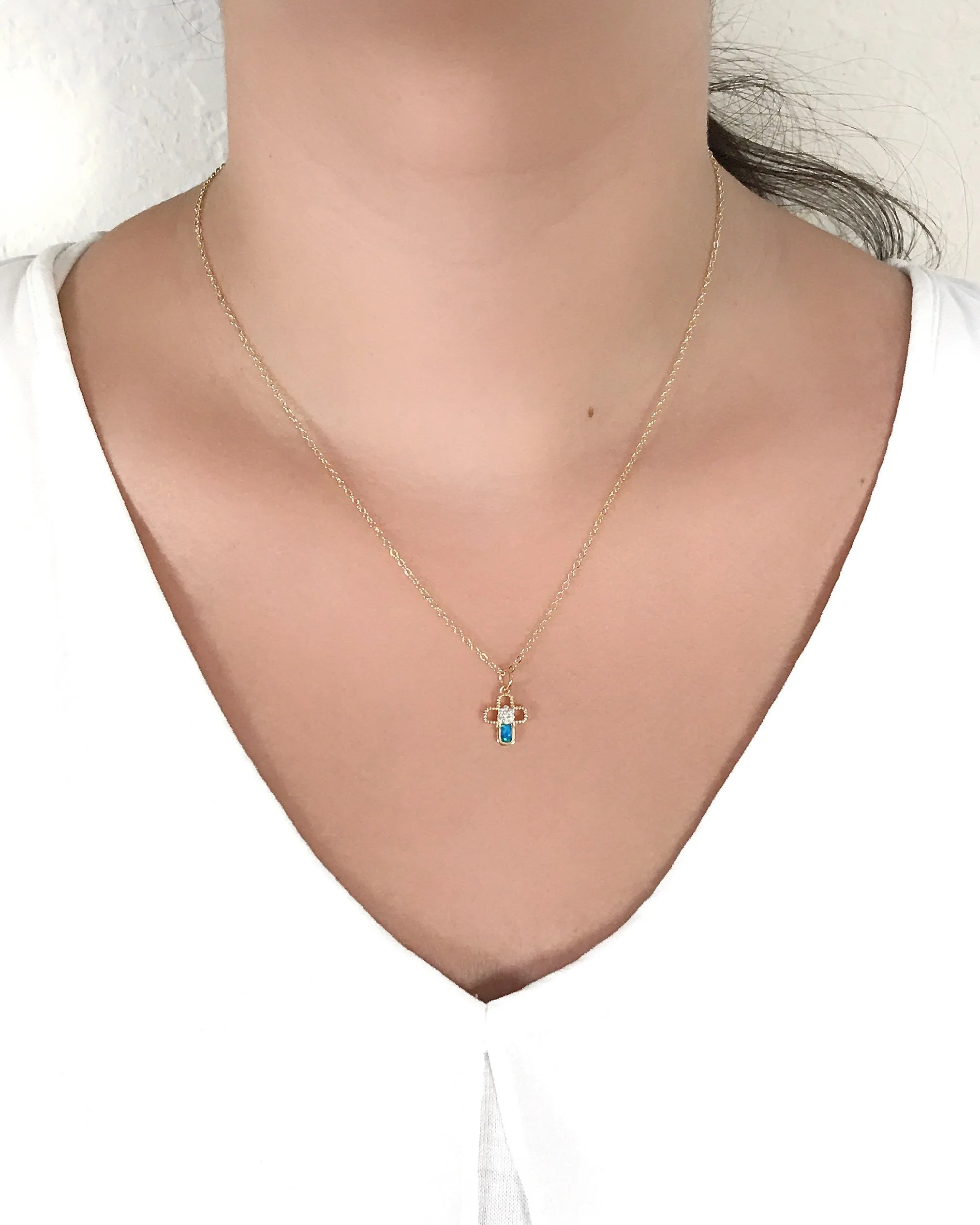 Dainty Cross Necklace Gold, Blue Opal Cross Pendant, Cross jewelry, Simple Catholic Gifts, Petite Charms, Opal Cross Necklace, Cross Charm