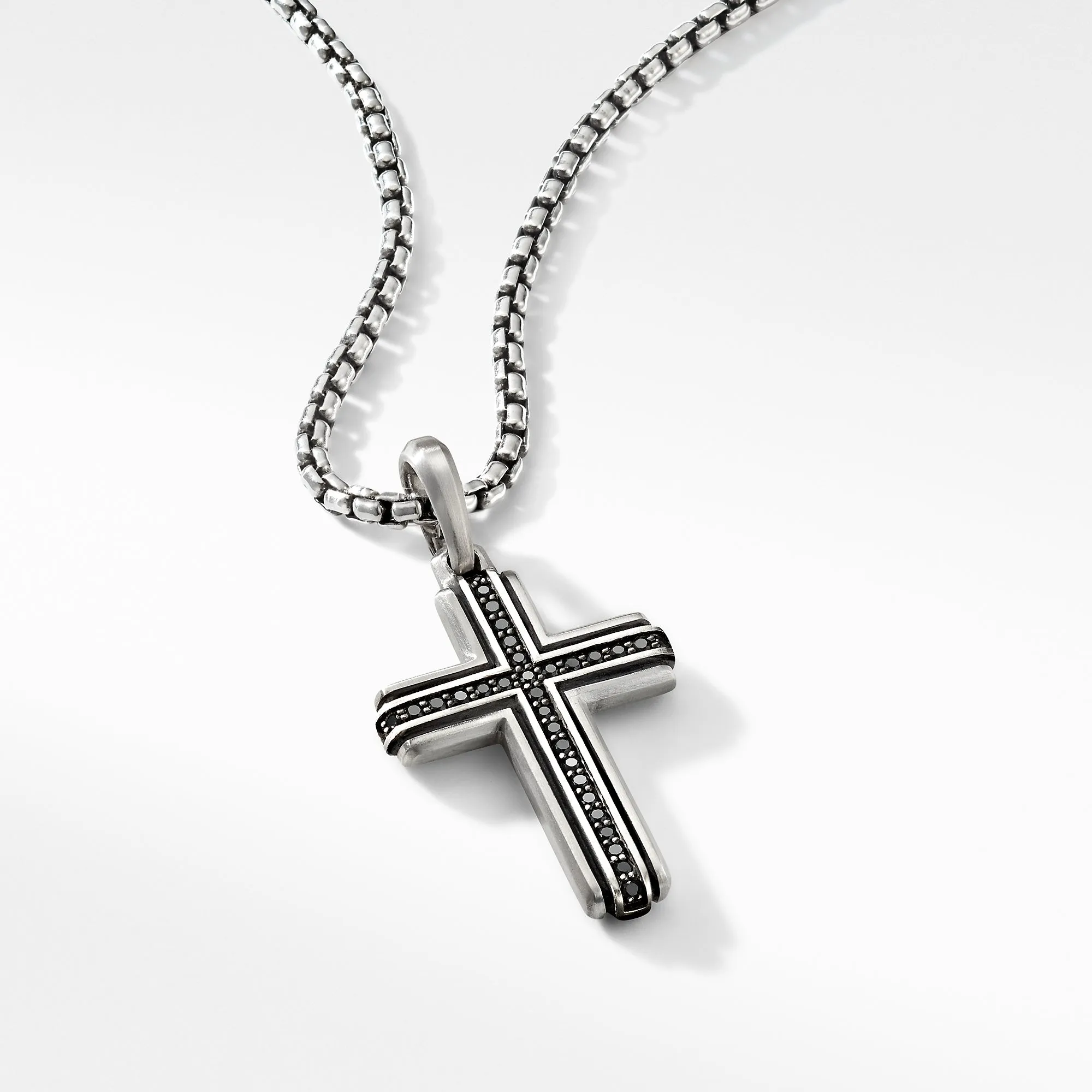 David Yurman Men's Deco Cross Pendant with Pave Black Diamonds