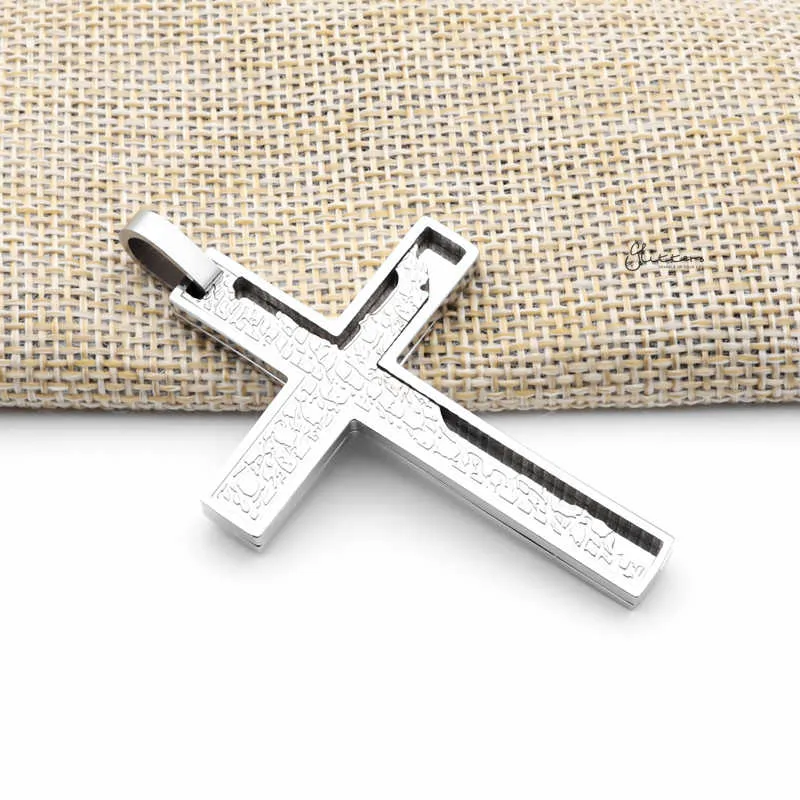 Double Layer Cross Pendant with Pattern - Silver