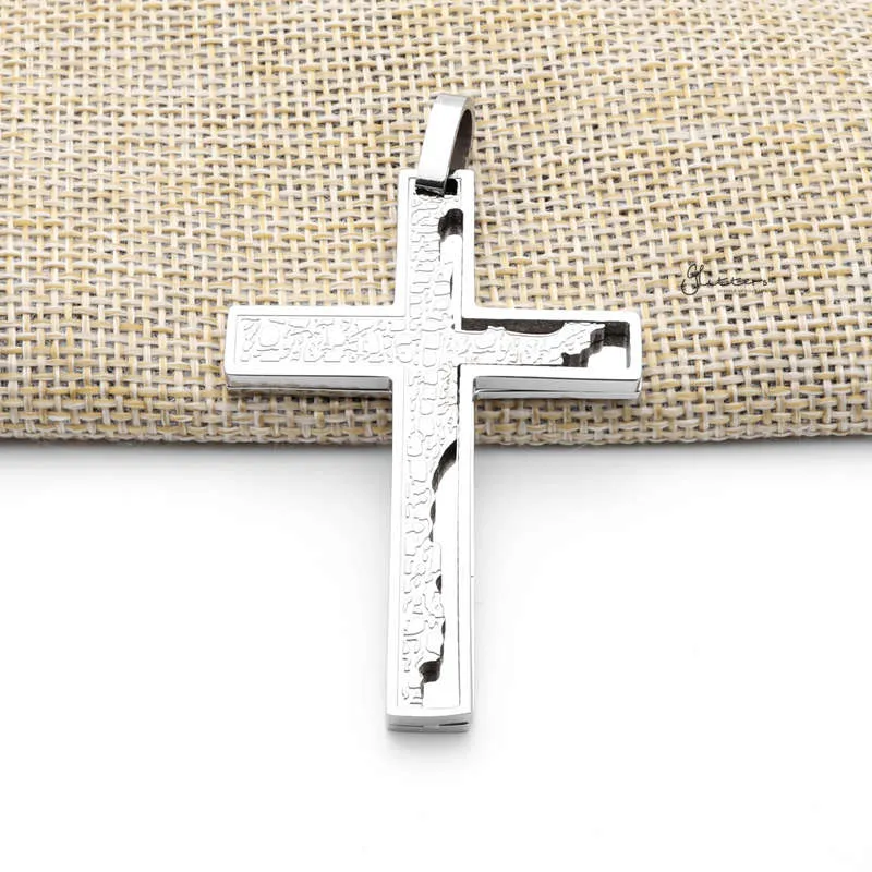 Double Layer Cross Pendant with Pattern - Silver