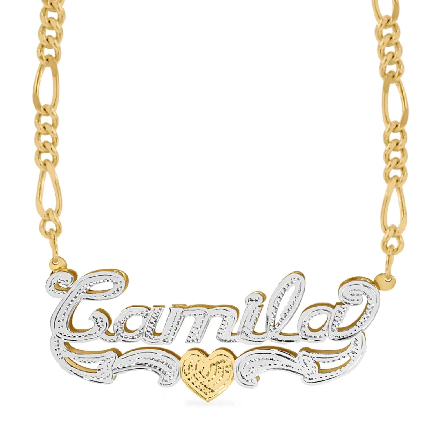 Double Plated Name Necklace Camila with Figaro chain