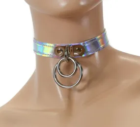 Double Ring silver Holo Choker