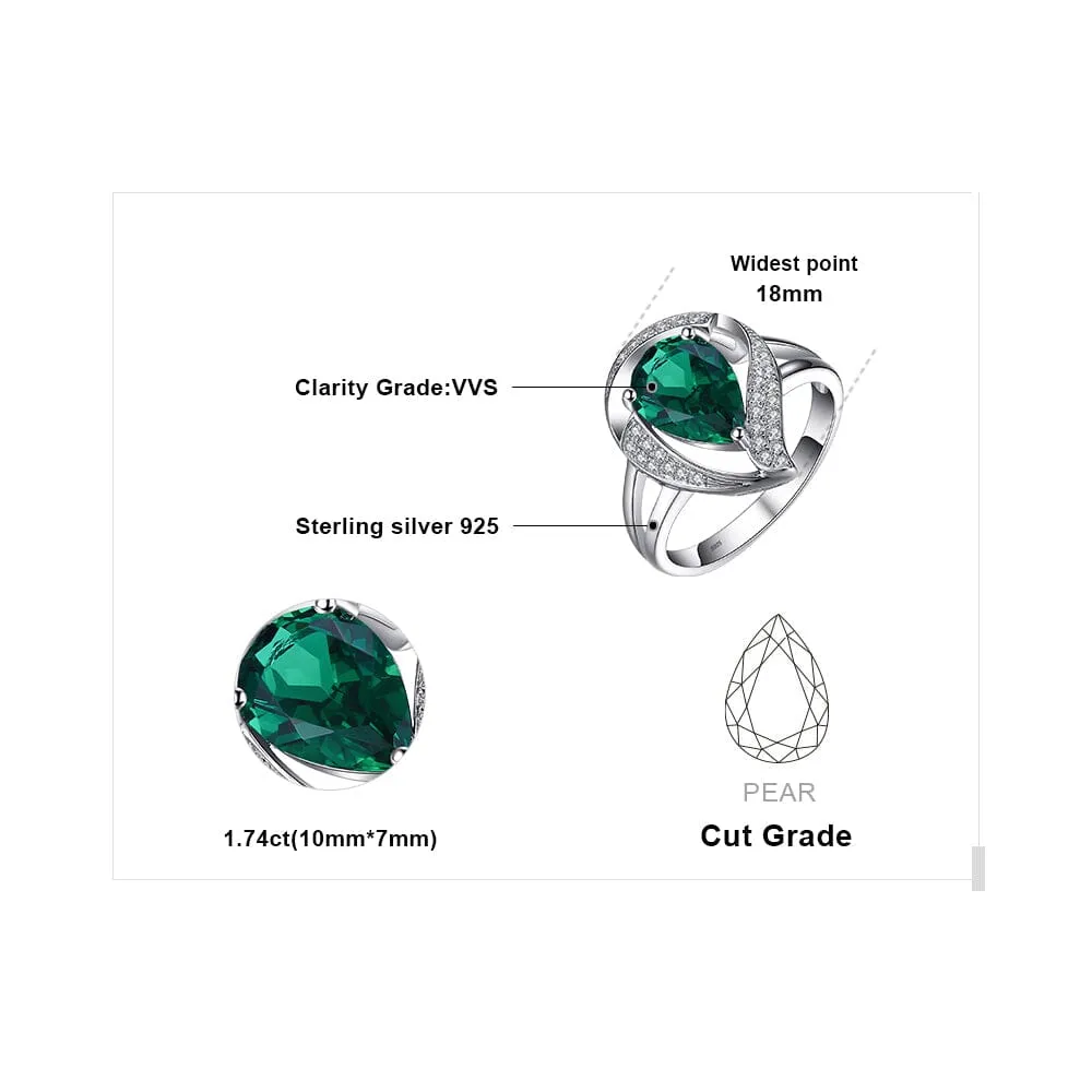 Elegant Pear Shape Emerald Ring - 925 Sterling Silver