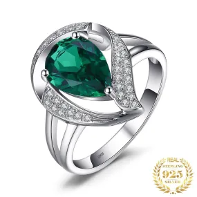 Elegant Pear Shape Emerald Ring - 925 Sterling Silver