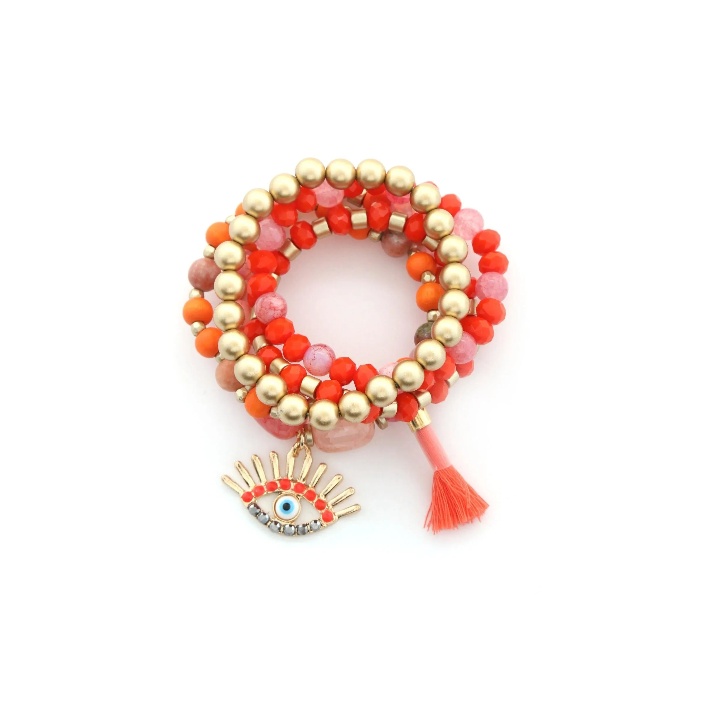 Evil Eye Bead Tassel Bracelet Set