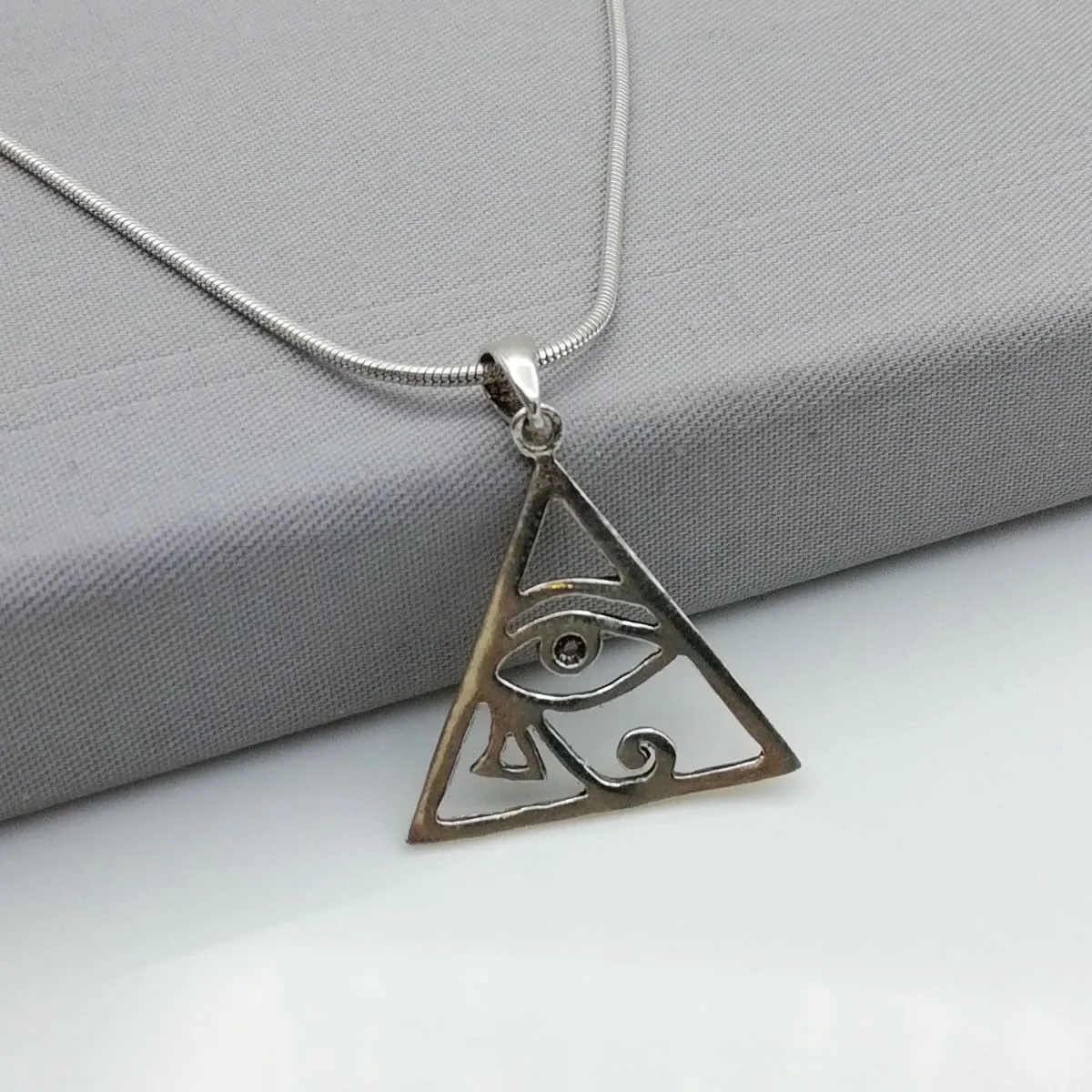 Eye of Ra pendant -Sterling silver charm - Triangular silver pendant