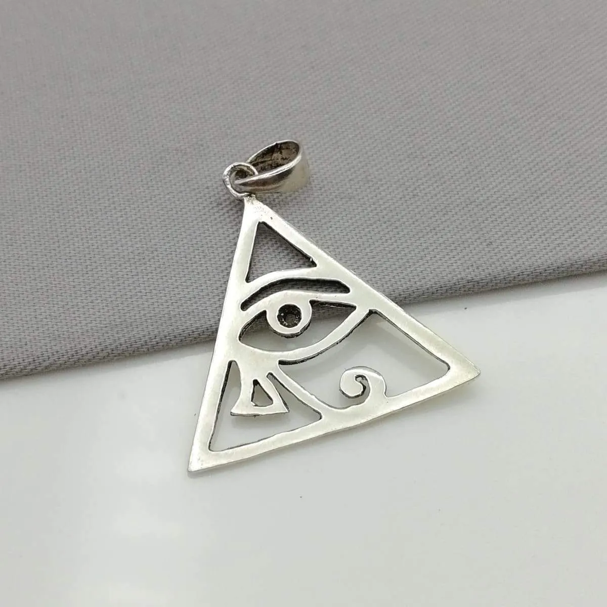 Eye of Ra pendant -Sterling silver charm - Triangular silver pendant