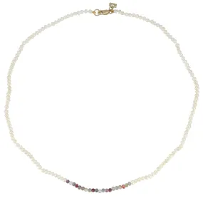 Flamenco Seedpearl and Sapphire, Ruby color blocked Choker Necklace