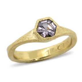 Forged  Hexagonal Purple-Grey Spinel Ring in 18k gold