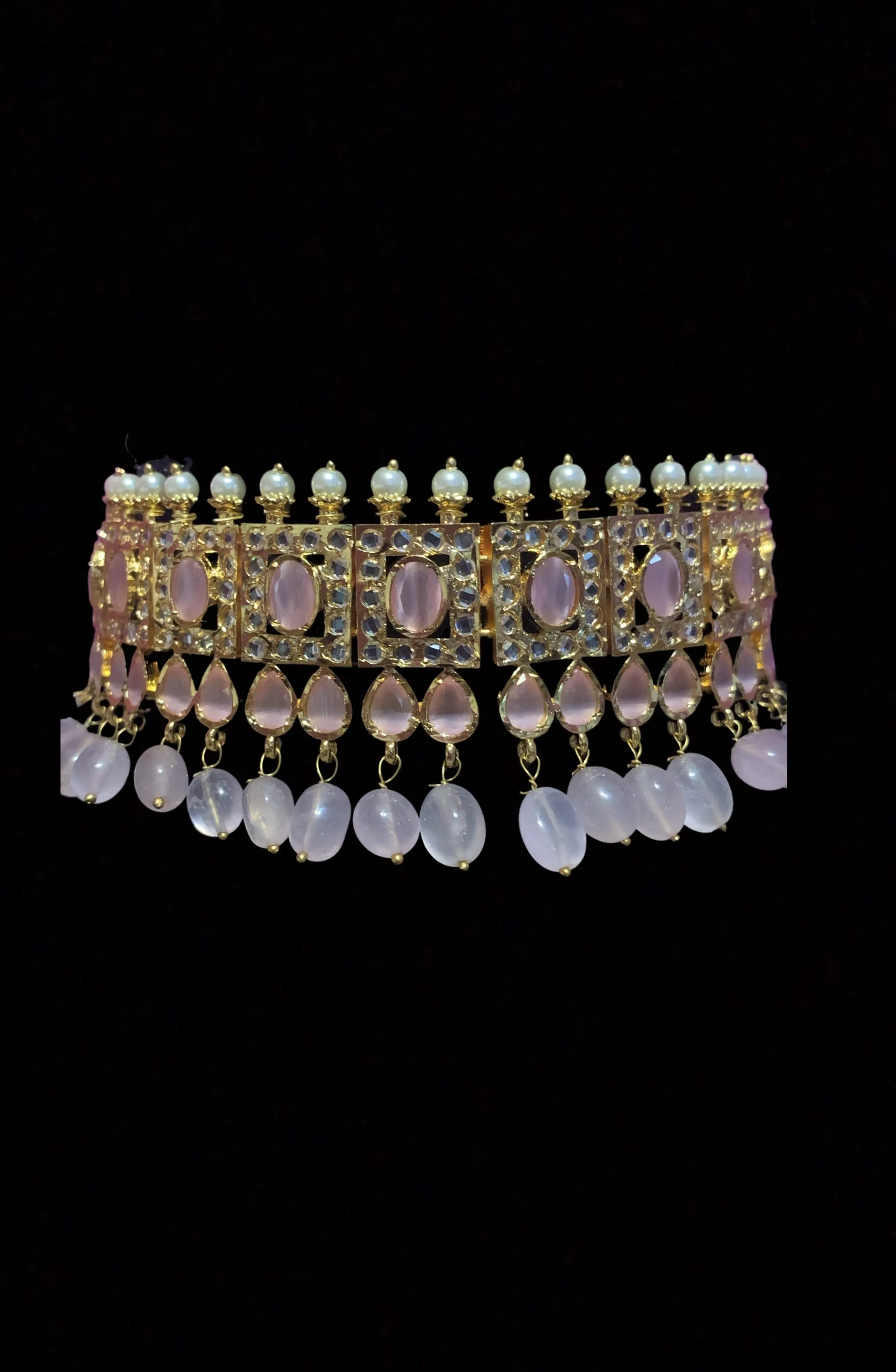 Gauhar hyderabadi choker in pink beads      ( SHIPS IN 4 WEEKS )