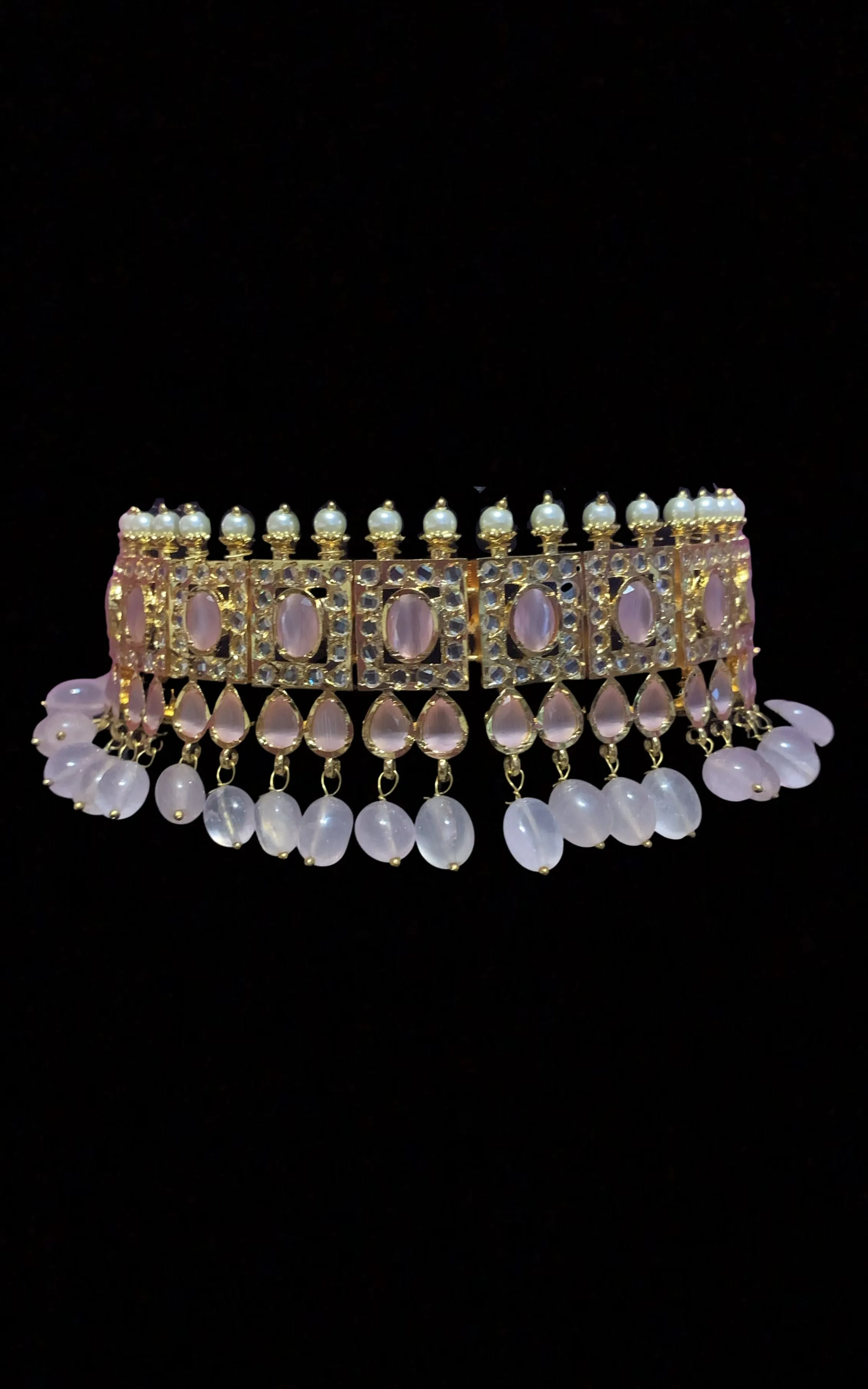 Gauhar hyderabadi choker in pink beads      ( SHIPS IN 4 WEEKS )