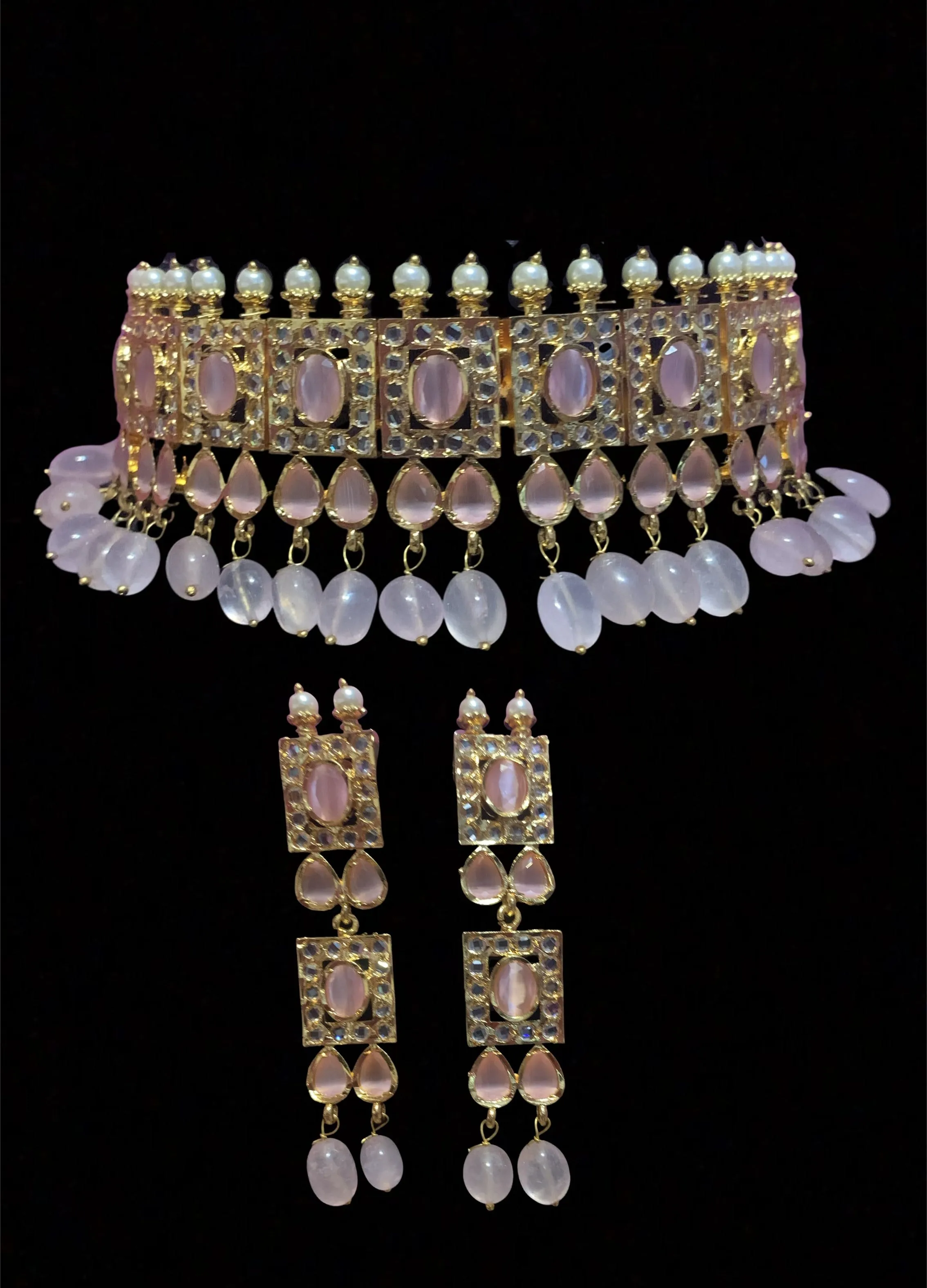 Gauhar hyderabadi choker in pink beads      ( SHIPS IN 4 WEEKS )