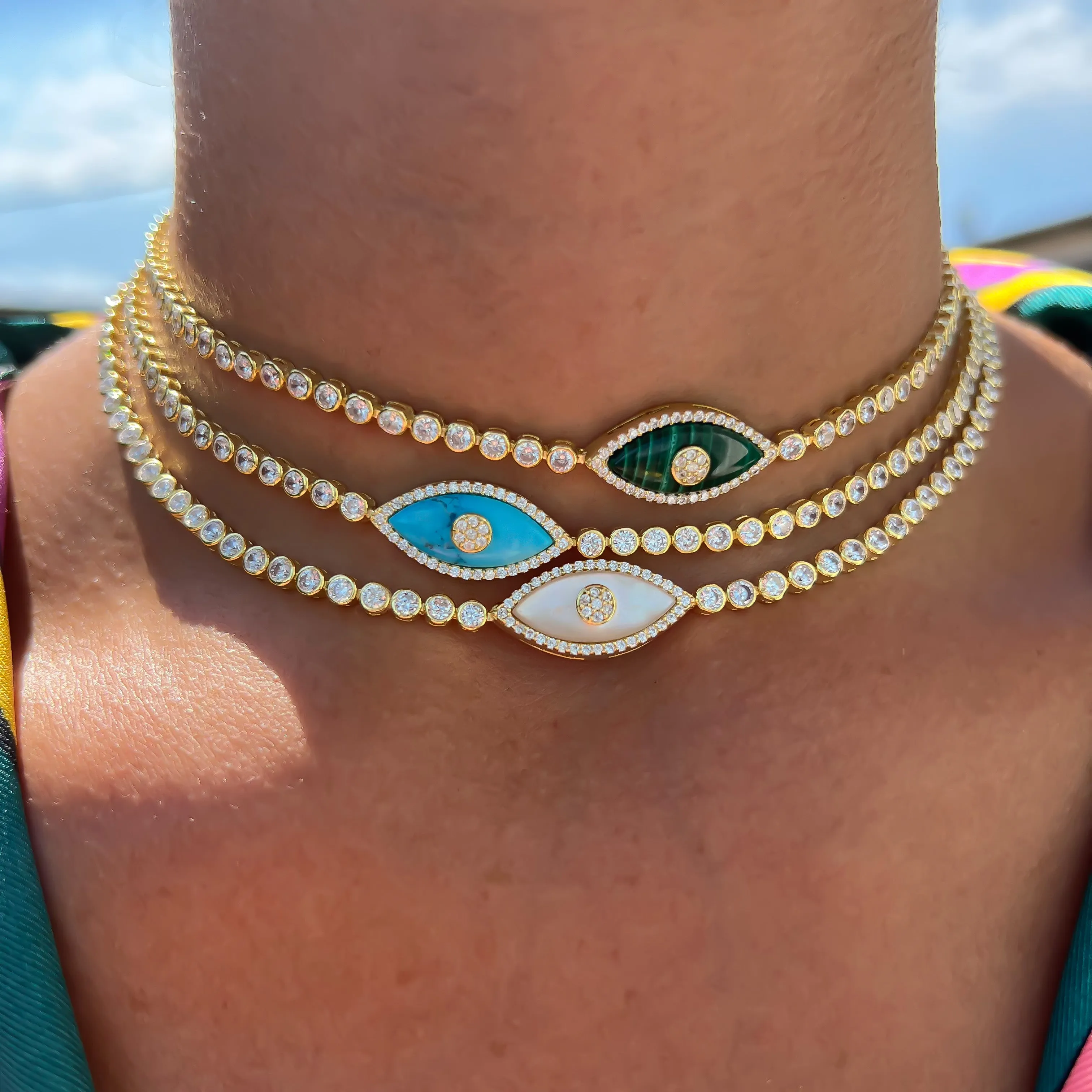 “Gemma” turquoise stone eye choker