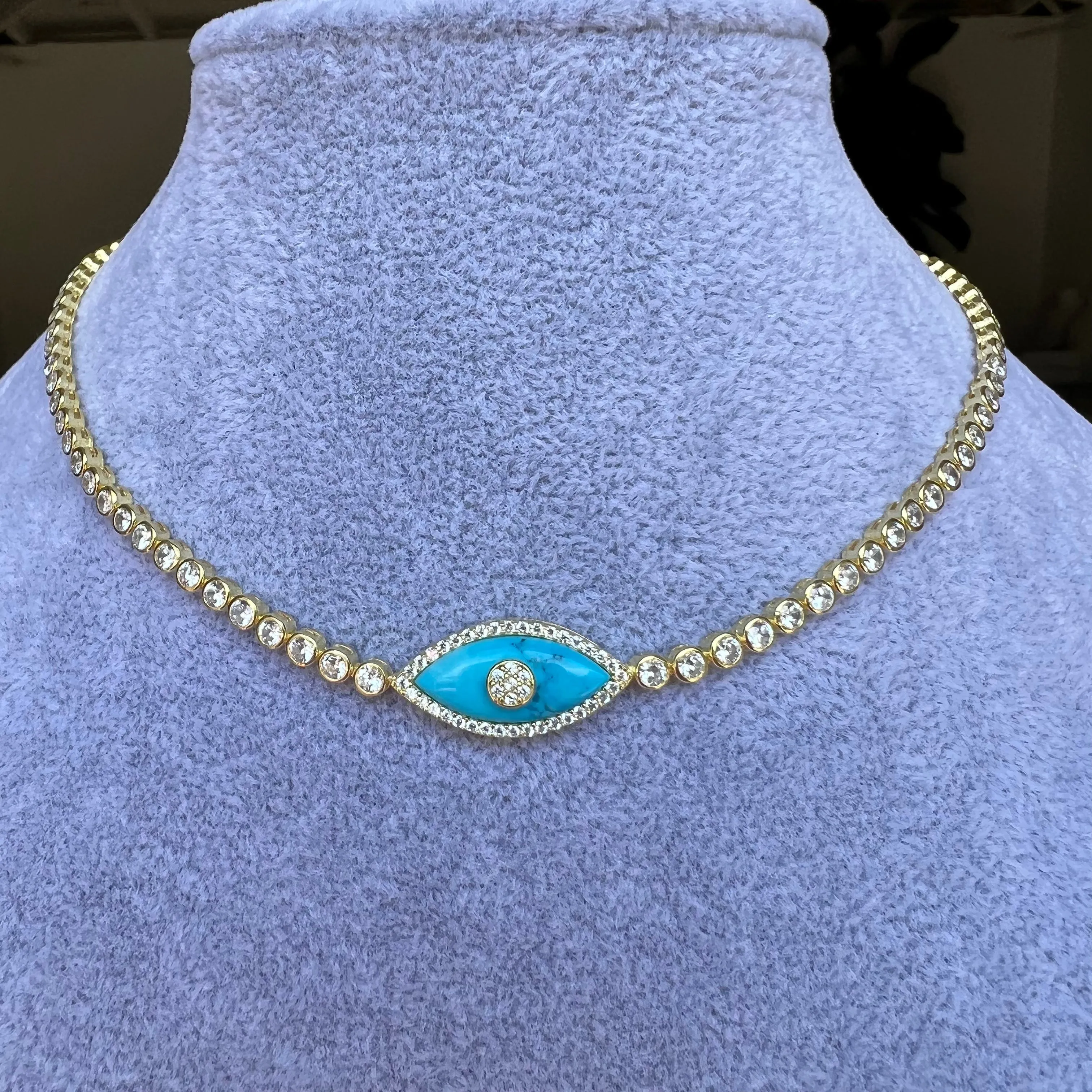 “Gemma” turquoise stone eye choker