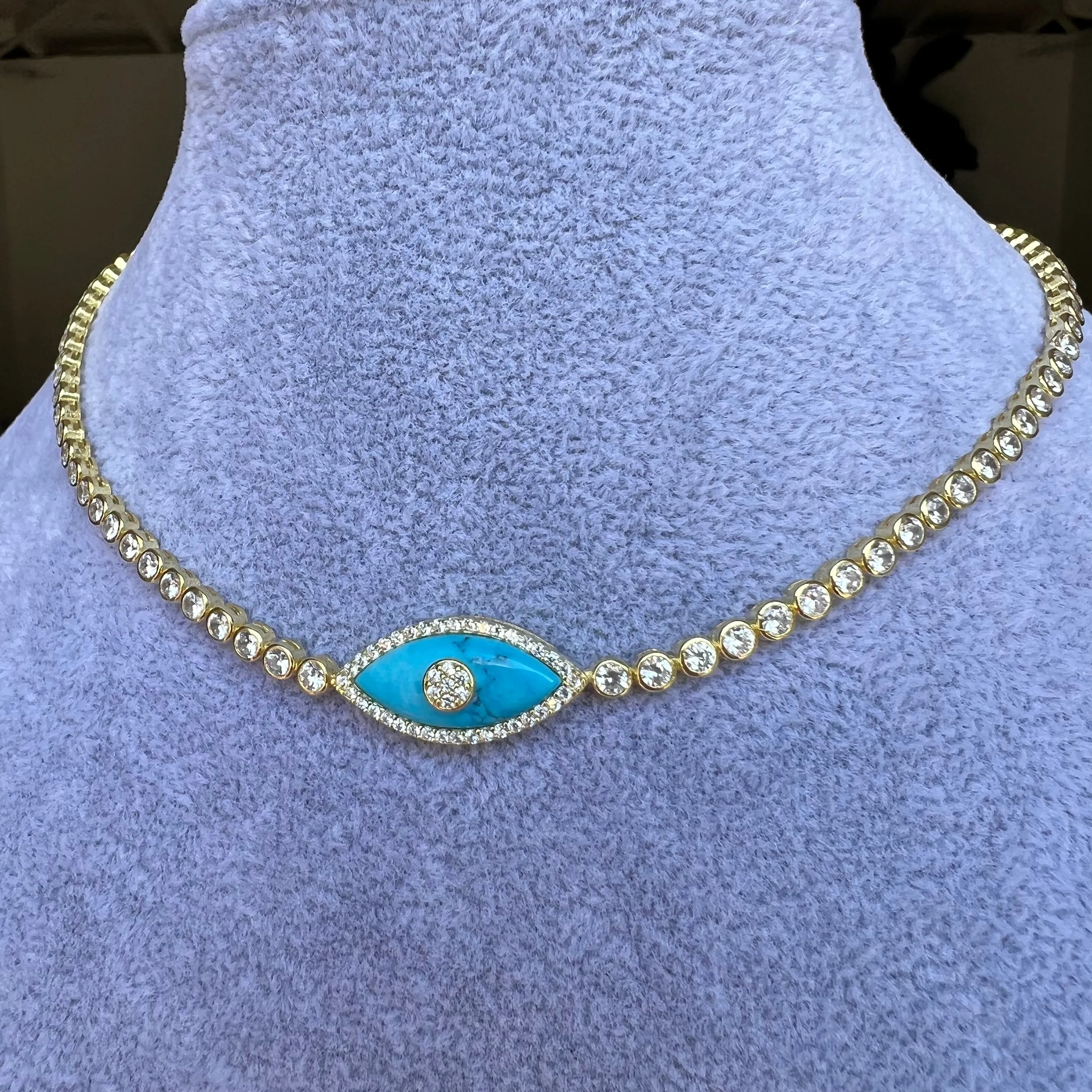 “Gemma” turquoise stone eye choker