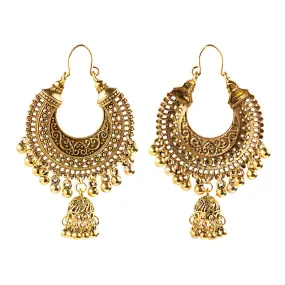 Gold Gypsy Hoop Earrings India Jhumka Belly Dancer Hoops Jingle Bell Long Chandelier