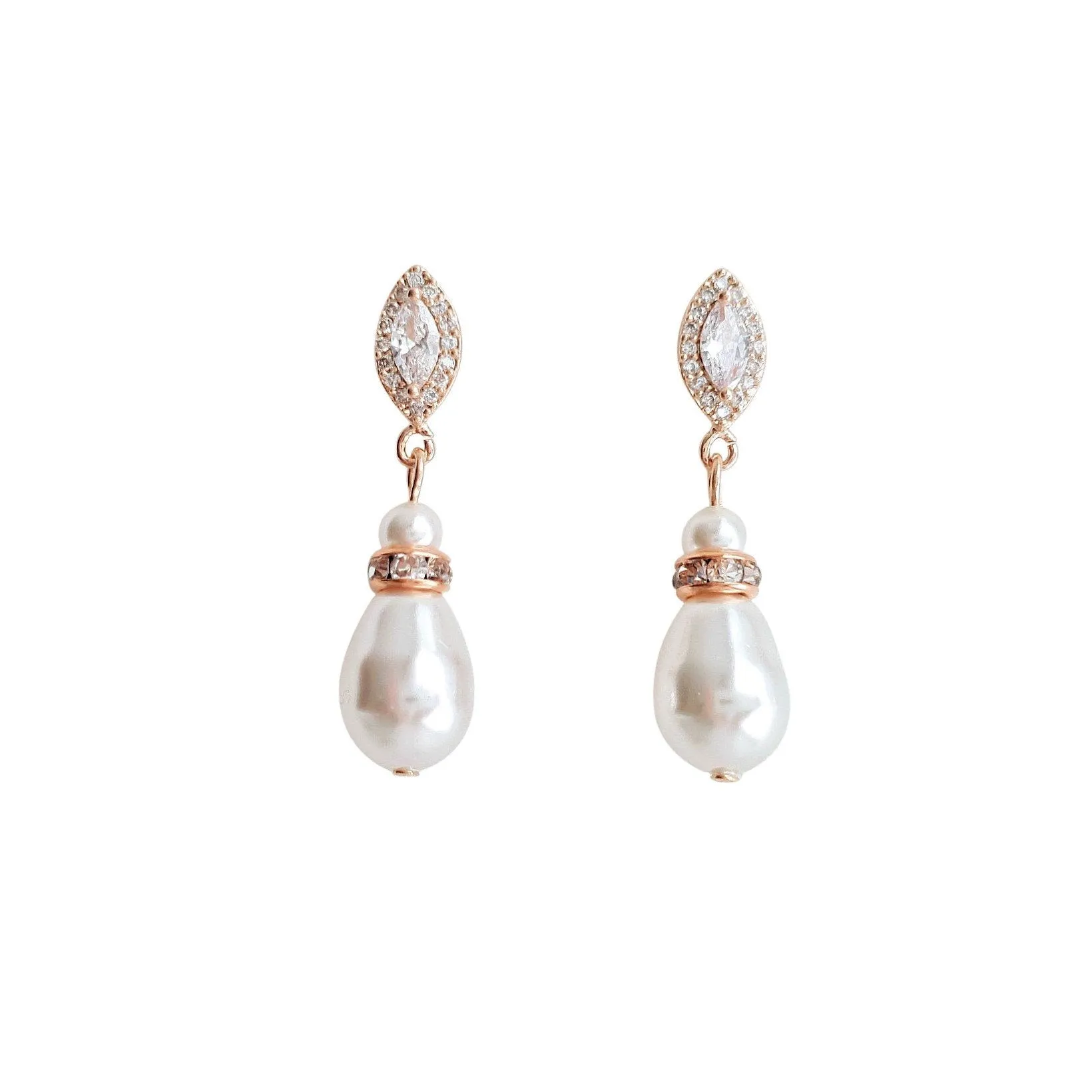 Gold Teardrop Pearl Earrings for Weddings- Ella