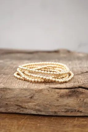 Gold tone small ball beads bracelet stack of 5 bracelets