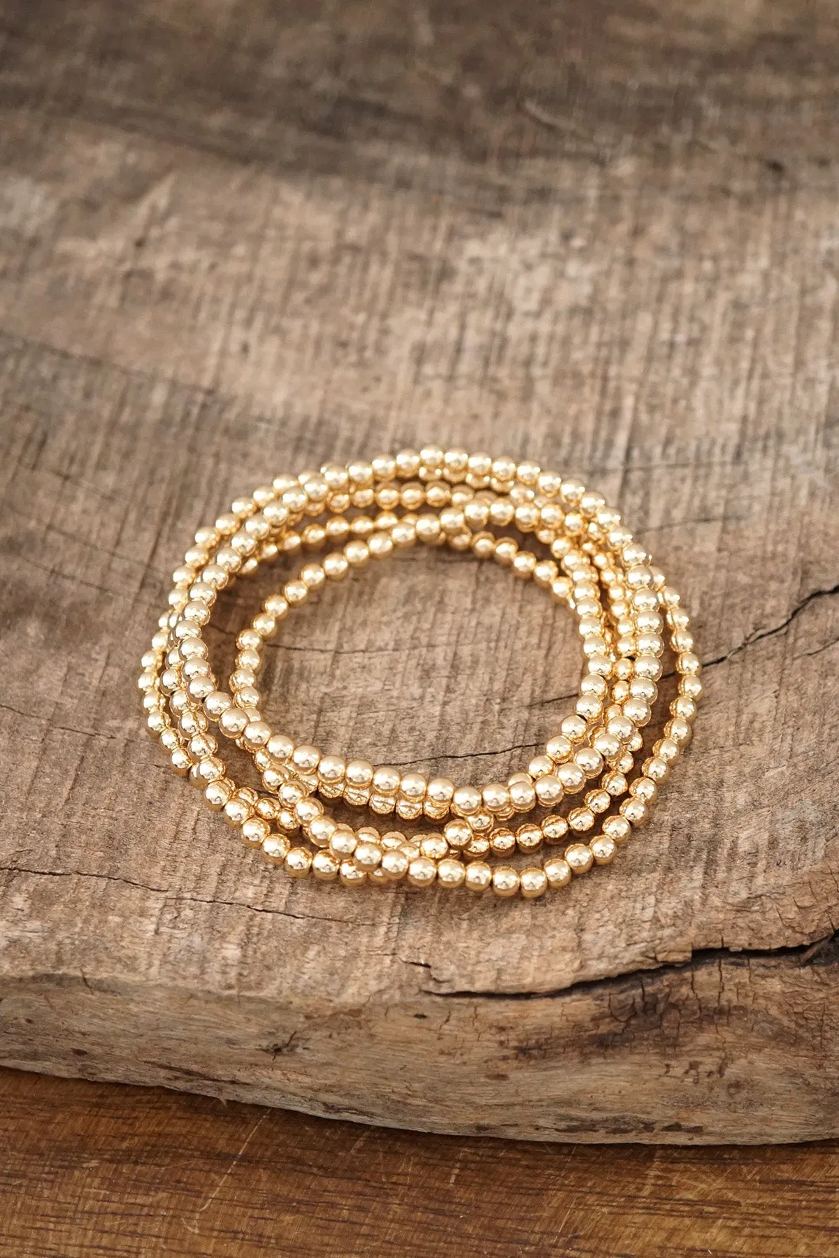 Gold tone small ball beads bracelet stack of 5 bracelets