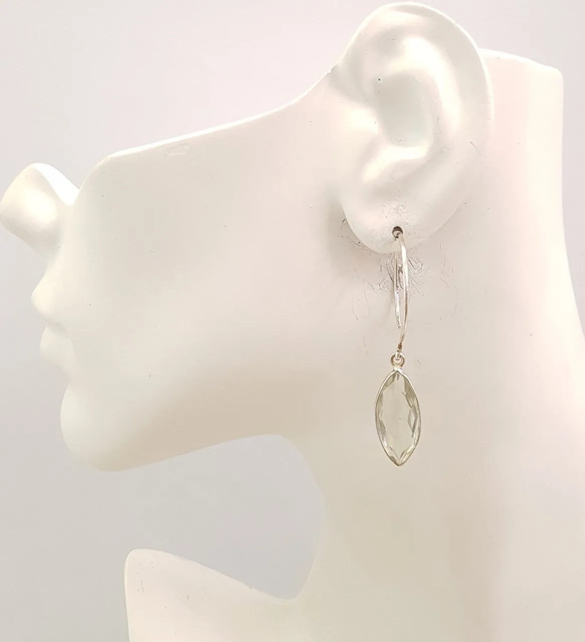 Green Amethyst Single Gem Drop Big Hoop Earrings