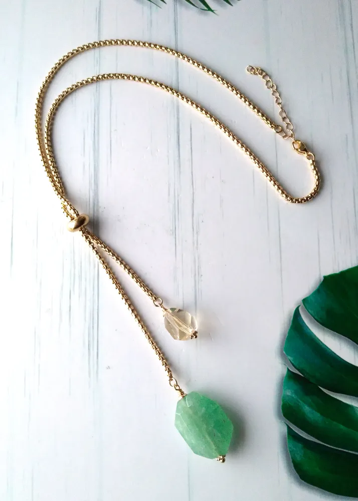 Green Quartz & White Quartz Nugget Slider Necklace